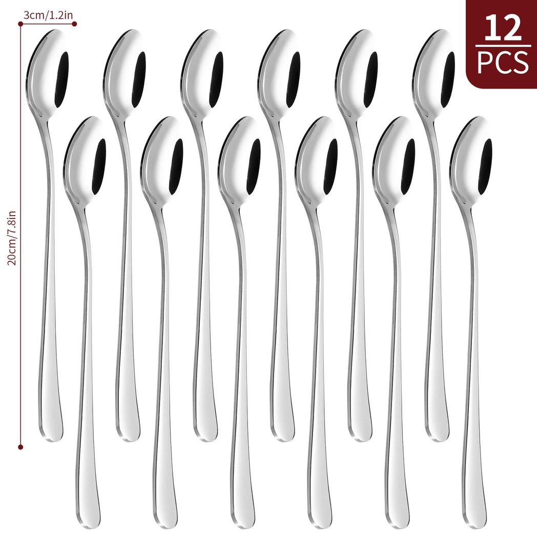 12-Piece Long Handle Latte Spoon Set — Stainless Steel, Stirring Spoons for Coffee & Cocktails
