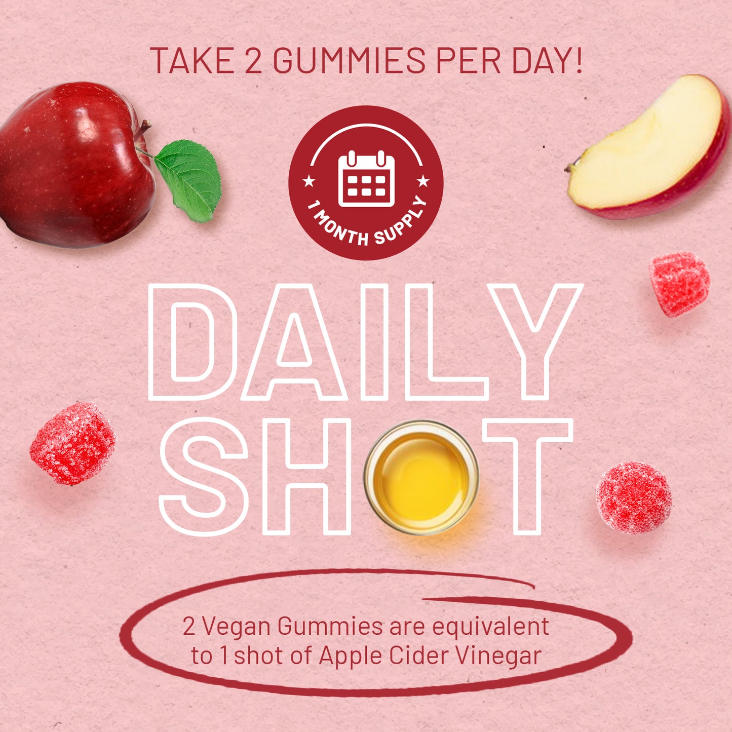 Apple Cider Vinegar Gummies with The Mother 1000mg (60) | Vegan