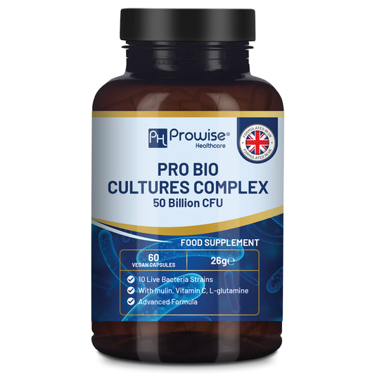 Pro Bio Cultures Complex Probiotics + Prebiotics (Inulin, L-Glutamine, C) – 60 Caps