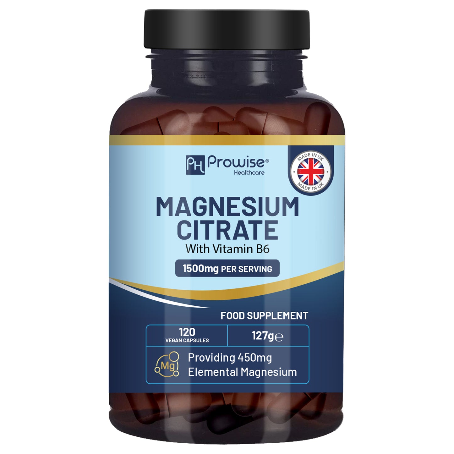 Magnesium Citrate 1500mg Capsules with Vitamin B6 | 120 Vegan Tablets