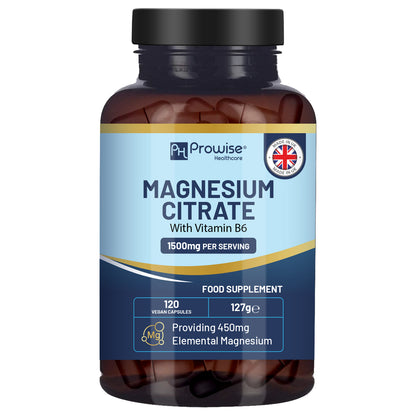 Magnesium Citrate 1500mg Capsules with Vitamin B6 | 120 Vegan Tablets