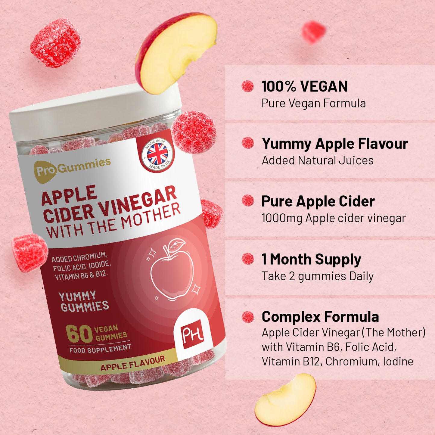 Apple Cider Vinegar Gummies with The Mother 1000mg (60) | Vegan