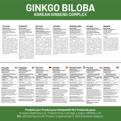 Prowise Ginkgo Biloba & Korean Ginseng Tablets 16,000mg Vegan (180)