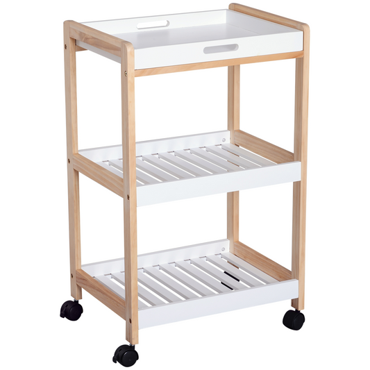 Bamboo & MDF Kitchen Trolley with 3 Shelves — 74.5cm, Rolling Storage Cart
