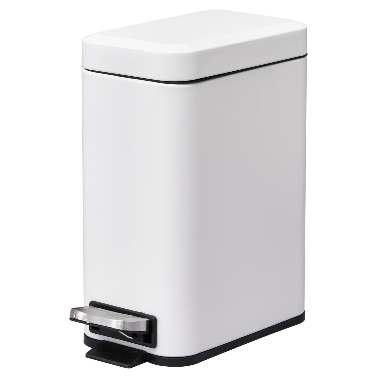 5L Rectangular Steel Pedal Bin — White, Removable Inner Bucket, Anti-Slip Base