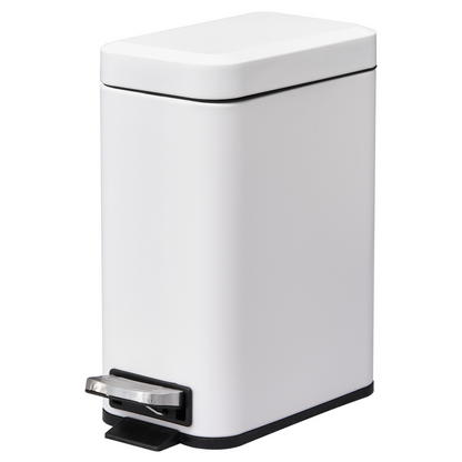 5L Rectangular Steel Pedal Bin — White, Removable Inner Bucket, Anti-Slip Base