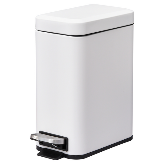 5L Rectangular Steel Pedal Bin — White, Removable Inner Bucket, Anti-Slip Base