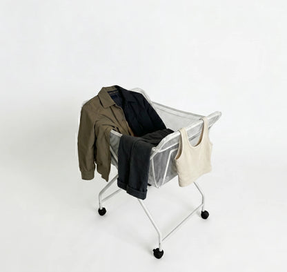 No Bend Laundry Trolley Basket With Wheels Foldable Washing Cart & Peg Pocket