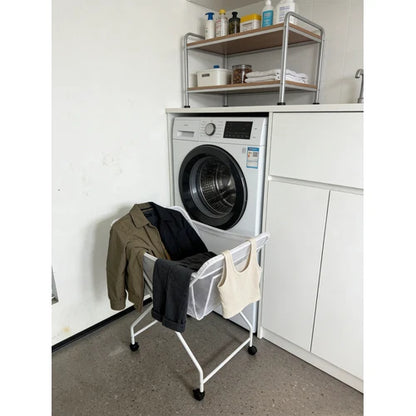 No Bend Laundry Trolley Basket With Wheels Foldable Washing Cart & Peg Pocket