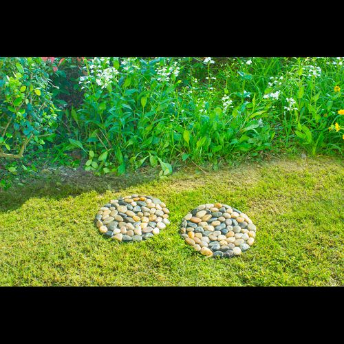 River Rock Round Stepping Stone Set of 2 for Natural Garden Path
