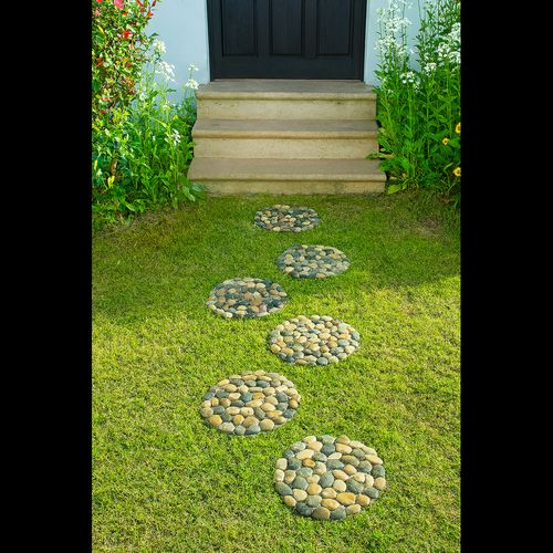 River Rock Round Stepping Stone Set of 2 for Natural Garden Path
